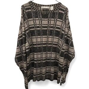Vintage BASIX Fenn Wright & Manson Ramie Cotton Plaid Sweater M 90s Grunge Cozy